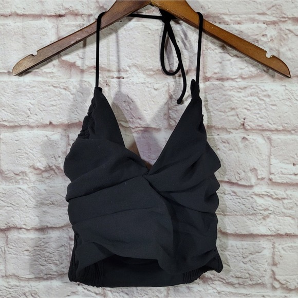Zara Black Ruched Cropped Halter Top Cami - Picture 1 of 9